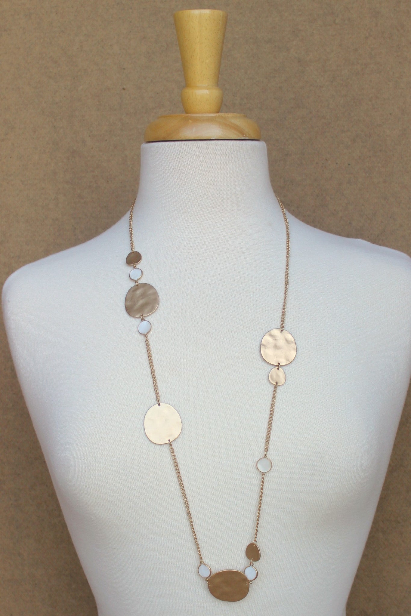 Matte Hammered Disk Necklace, Gold