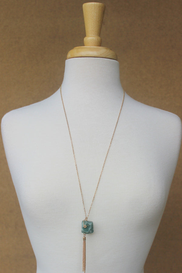 Stone Necklace, Green - Elise
