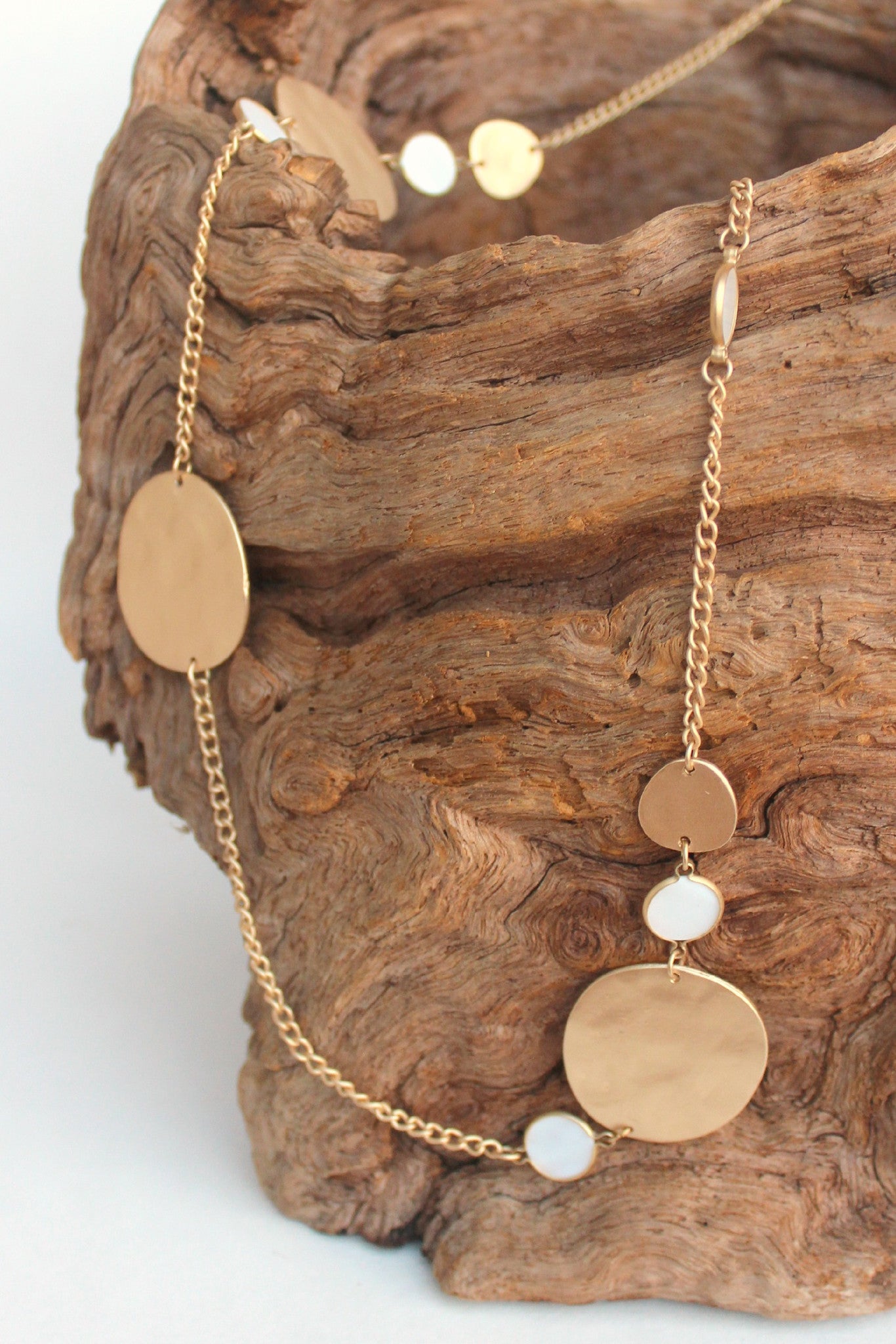 Matte Hammered Disk Necklace, Gold