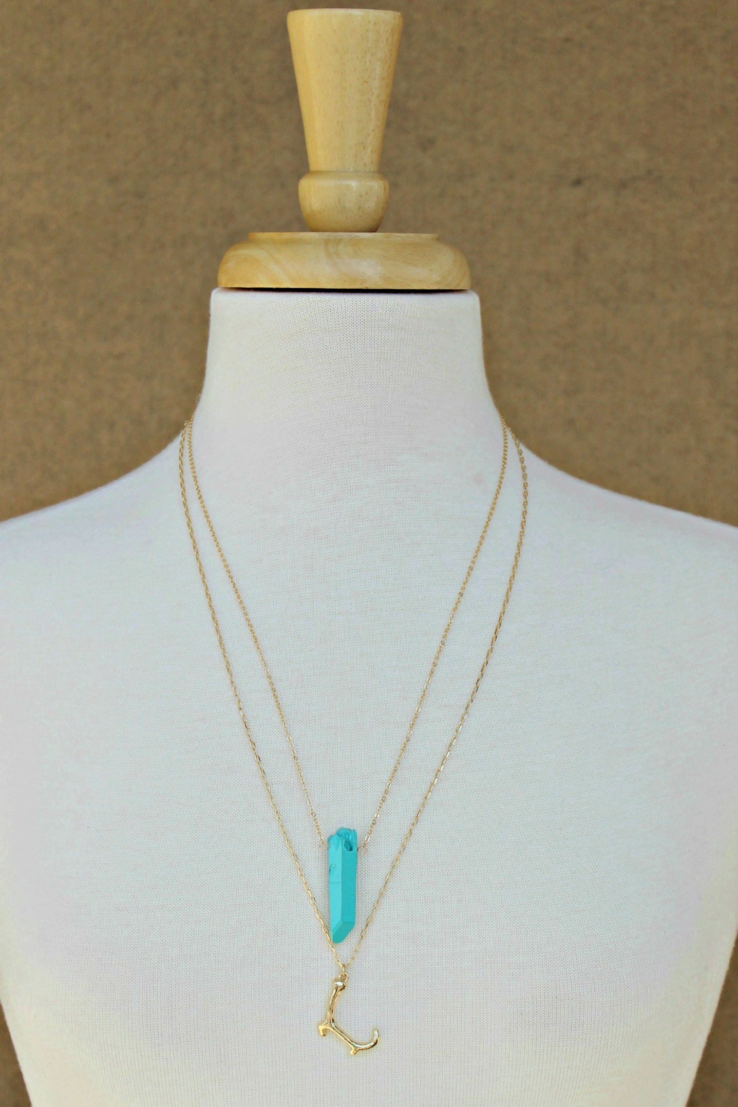 Layered Column and Antler Necklace, Turquoise