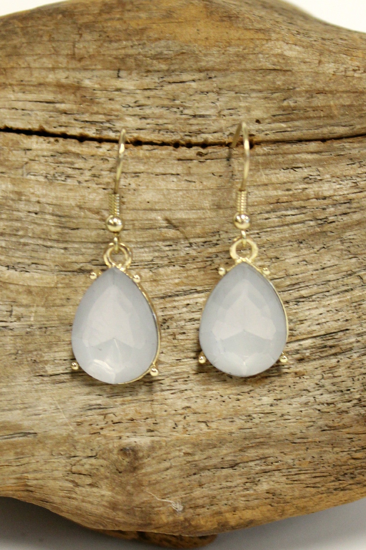 Faceted Teardrop Earrings, Gray