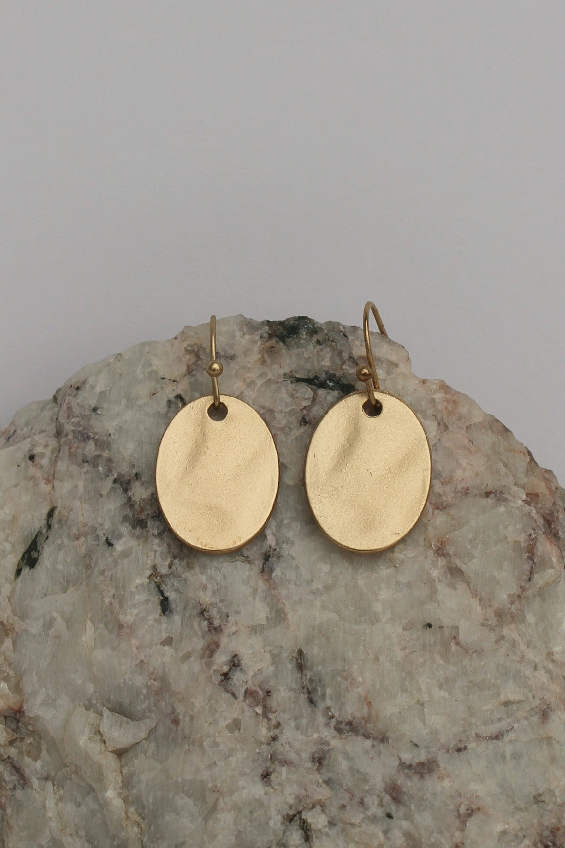 Soft Hammered Oval Earrings, Gold