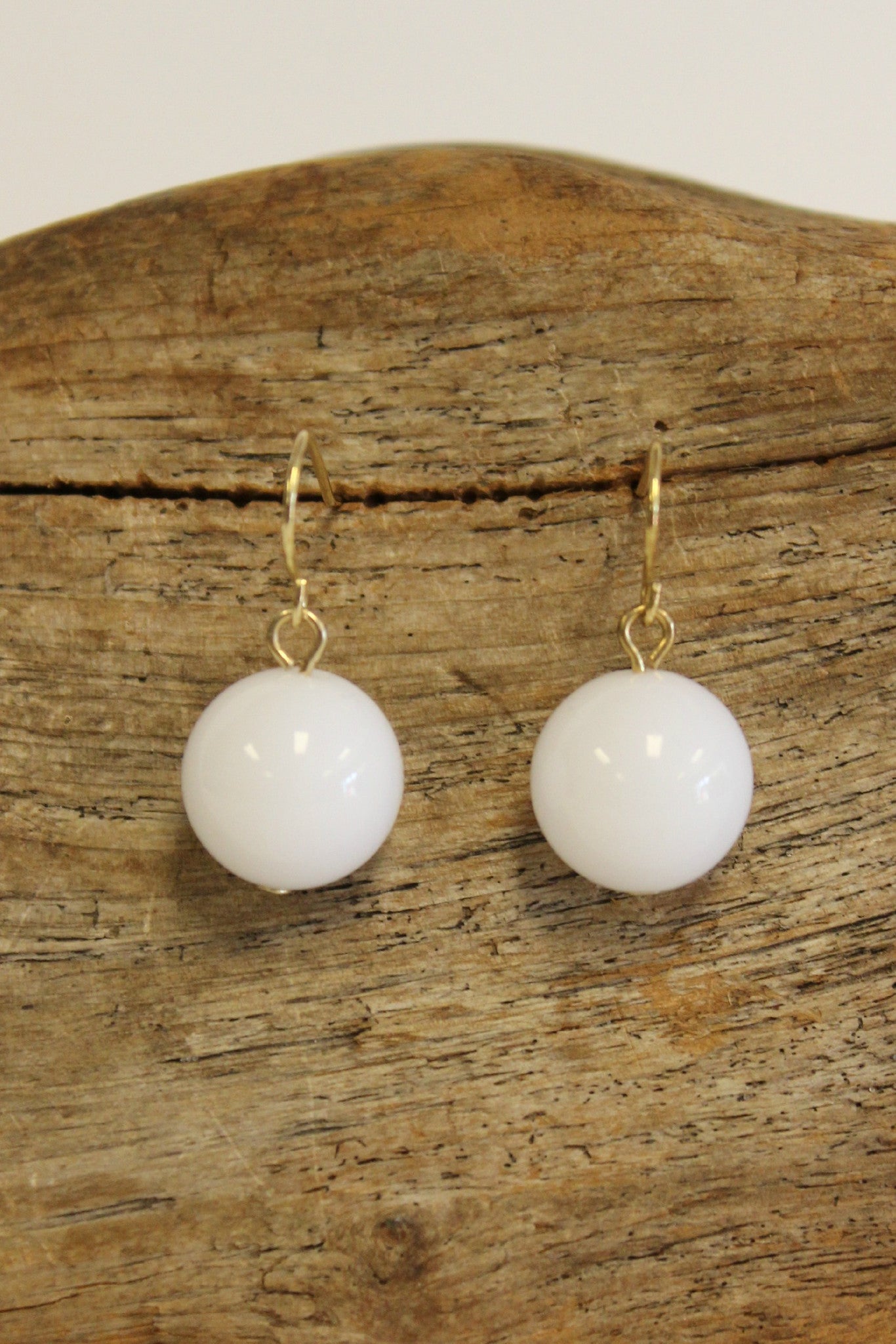 Single Bead Earrings, White