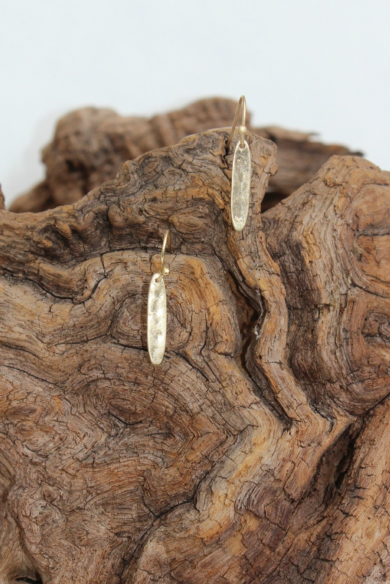 Elongated Oval Metal Earrings, Gold