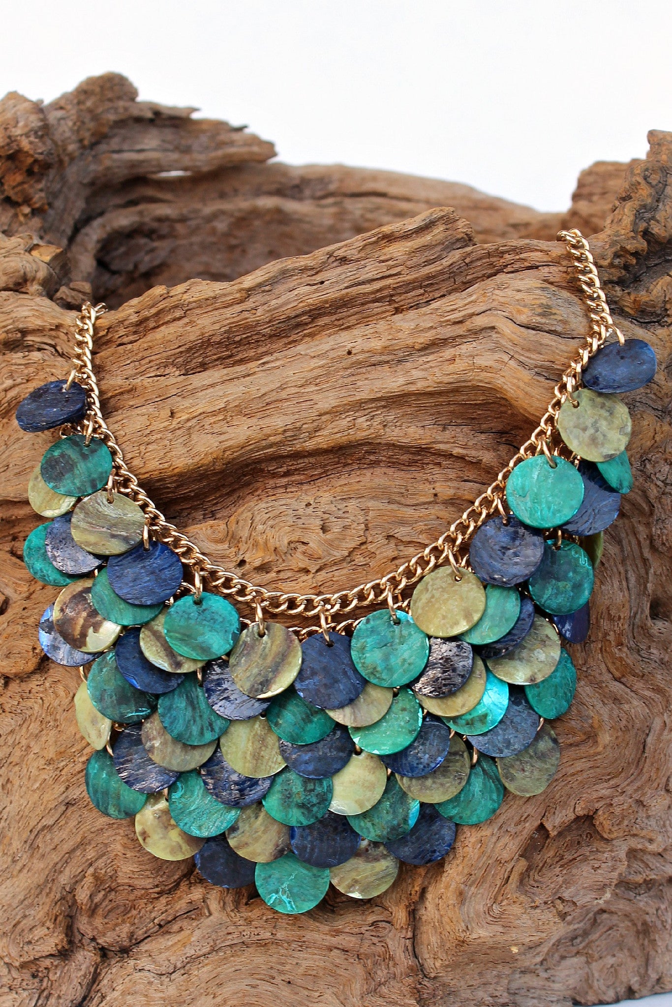 Shell Disk Bib Necklace, Multi