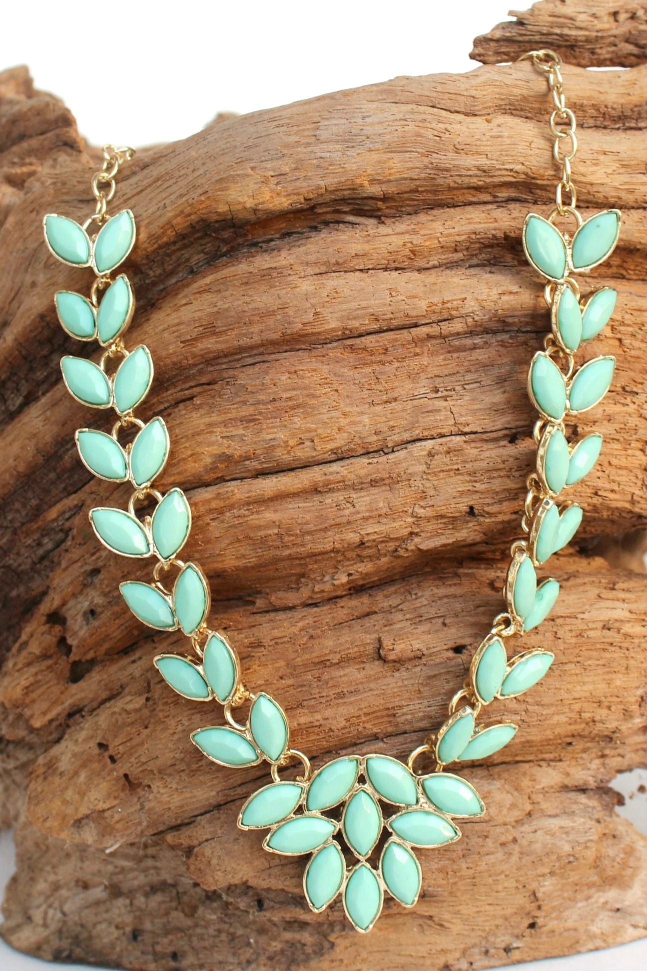 Multi Marquise Beaded Necklace, Mint