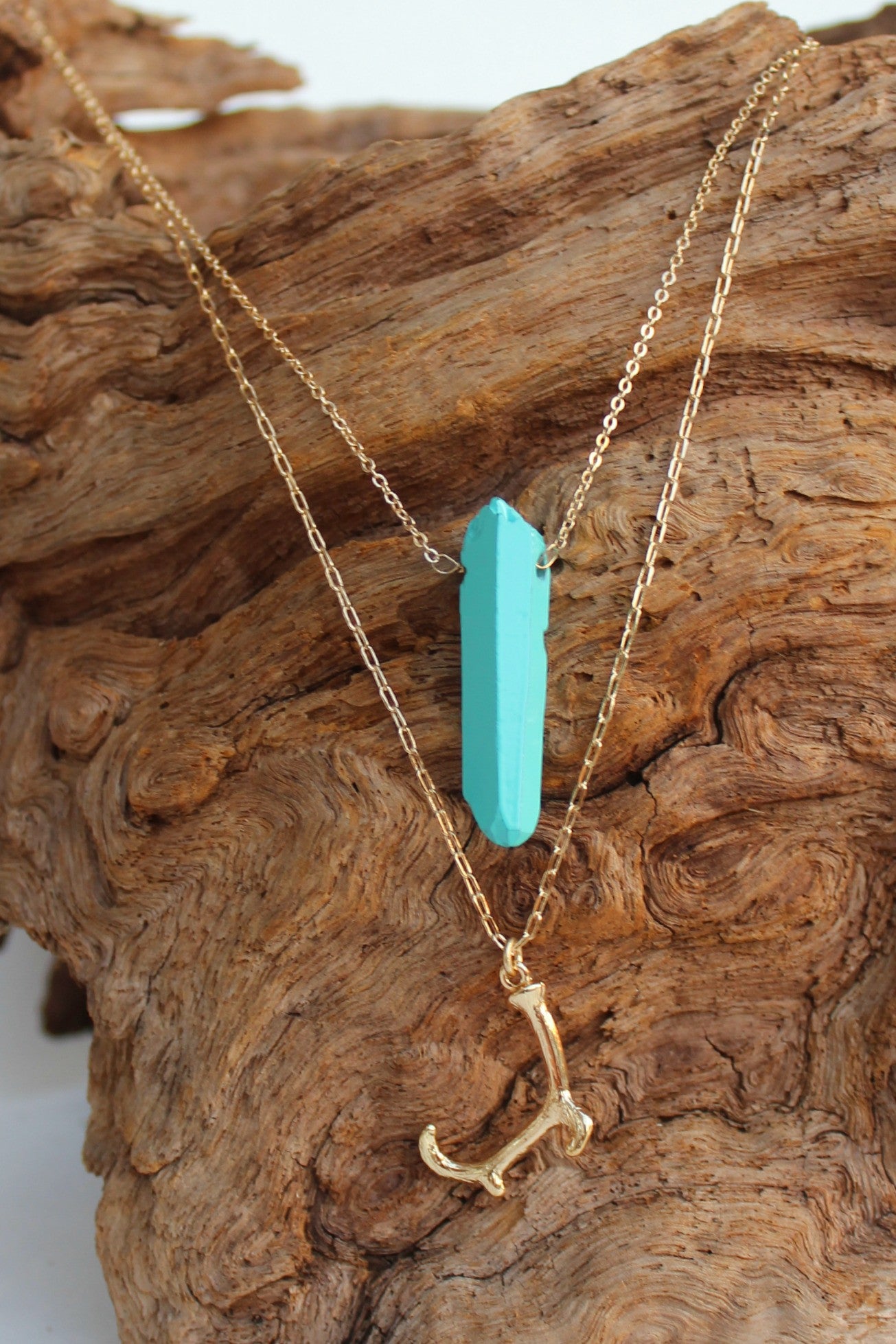 Layered Column and Antler Necklace, Turquoise