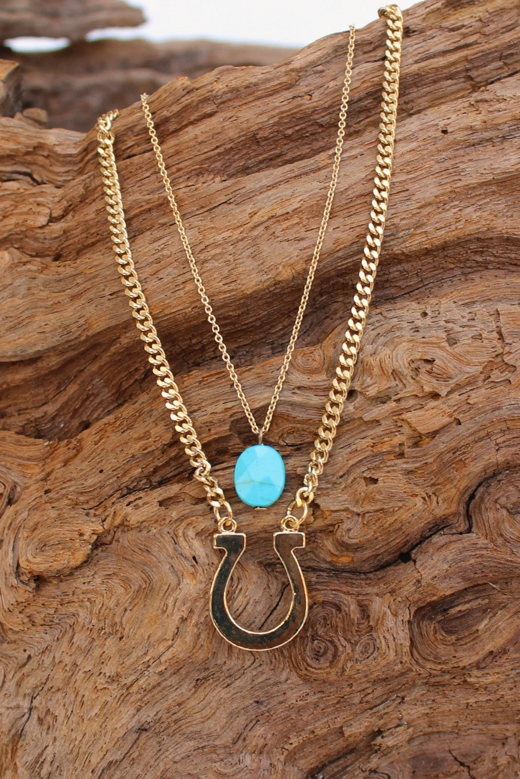 Horseshoe and Stone Necklace, Turquoise