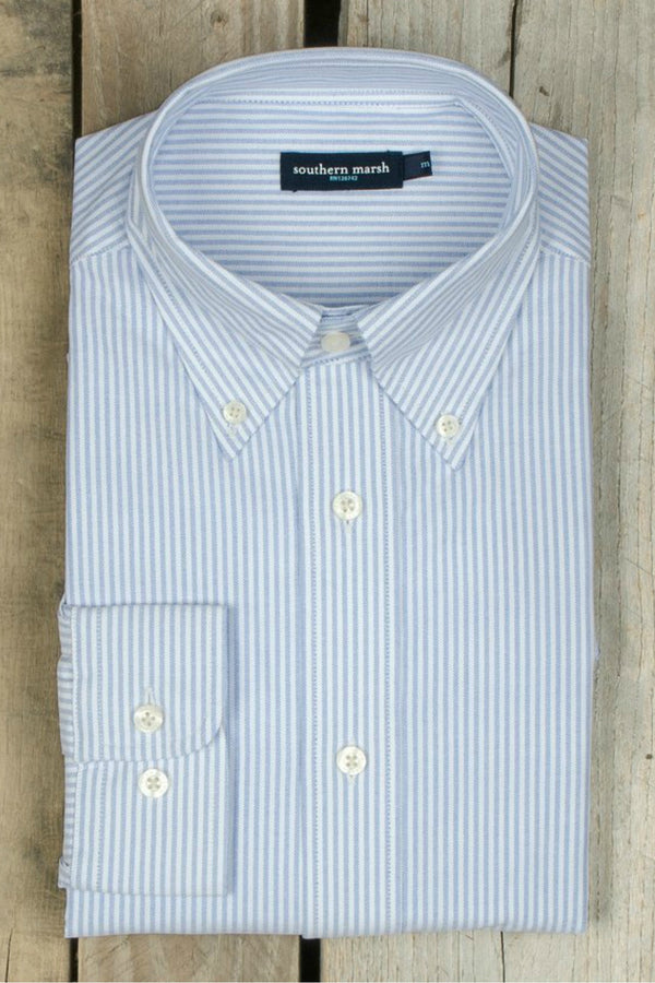 Southern Marsh: Striped Pintail Oxford Dress Shirt, Blue - Elise